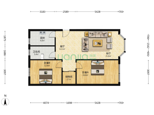 华山广场 2室2厅1卫 96平方