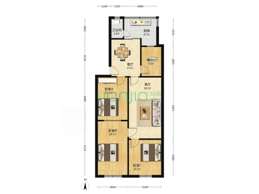 襄阳环城公园家属院 3室2厅1卫 85平方