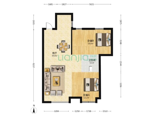 大东海新天地 2室1厅1卫 85平方