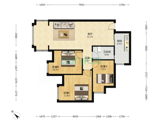 西璟台 3室1厅1卫 92平方