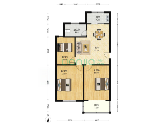 树人小区 3室1厅1卫 92平方