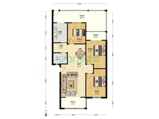 康达园A区 3室1厅1卫 108平方
