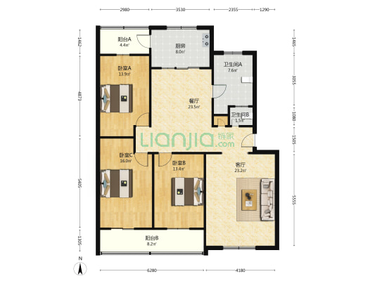 西苑北小区东区 3室2厅2卫 146平方