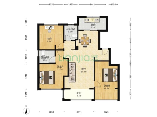 千竹府 3室1厅2卫 96平方