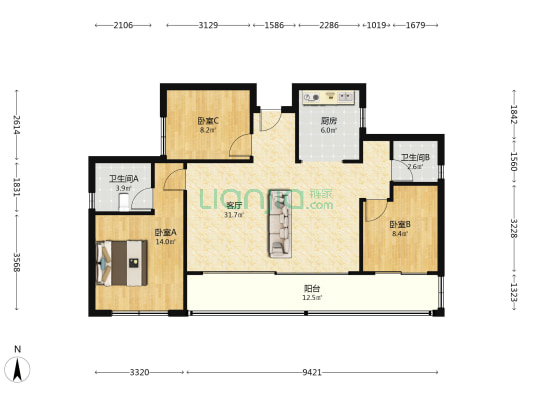 锦发广场锦江九悦北区 3室1厅2卫 120平方