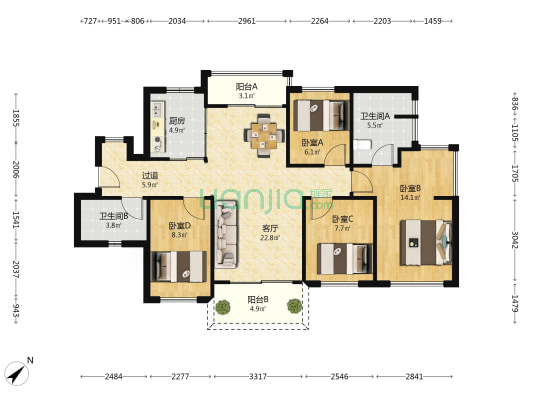 正方南湾首府 4室1厅2卫 99平方