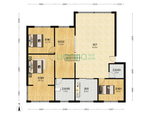 兴铁花园 3室1厅2卫 141平方