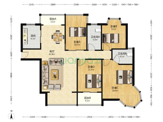 翡翠华庭 4室1厅2卫 151平方