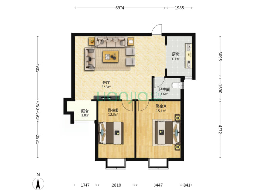 山西财专北家属区 2室1厅1卫 94平方