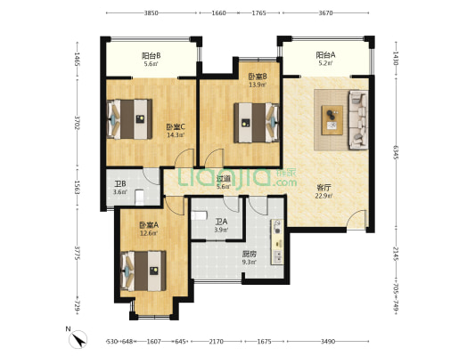 美源小区 3室1厅2卫 113平方