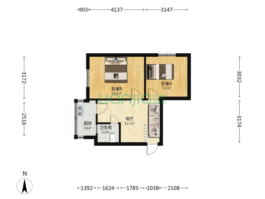 新建南路化二院 2室1厅1卫 50平方