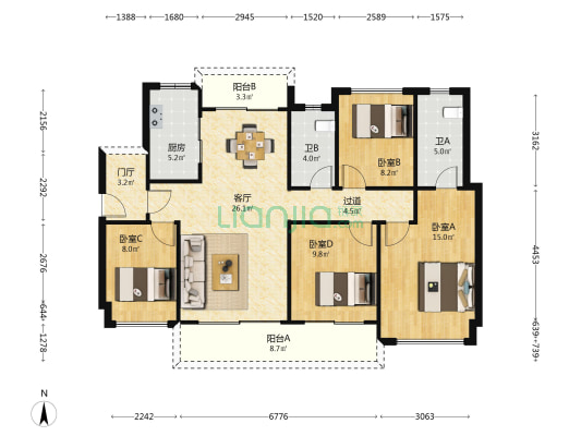 泷景九期星銮 4室1厅2卫 120平方