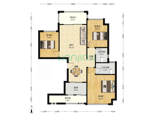 衍宏府 3室1厅2卫 114平方