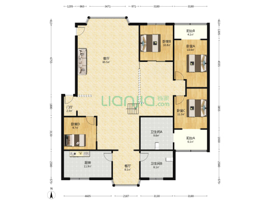 政府中路80号 4室2厅2卫 210平方