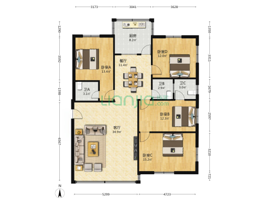 旭日二街25号 4室2厅3卫 139平方