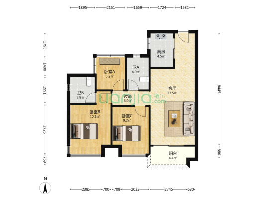 融创半岛壹号 3室1厅2卫 92平方