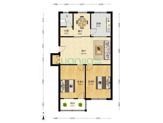 海北新村4区 2室2厅1卫 94平方