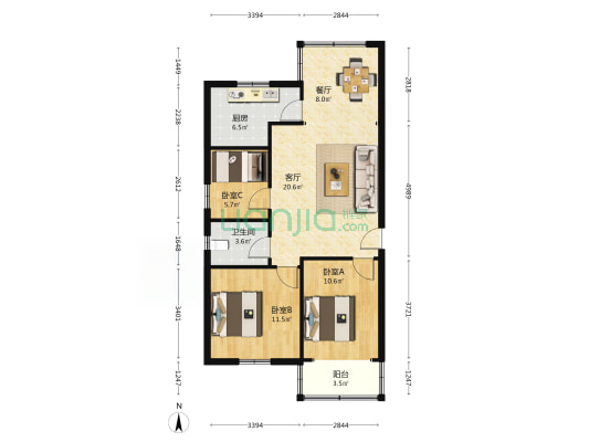 西一路188号 3室2厅1卫 90平方