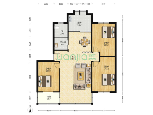 农校宿舍 3室1厅2卫 122平方