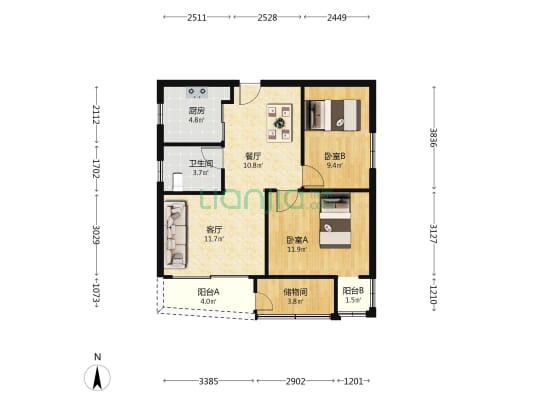 新鸿进花园 2室2厅1卫 72平方