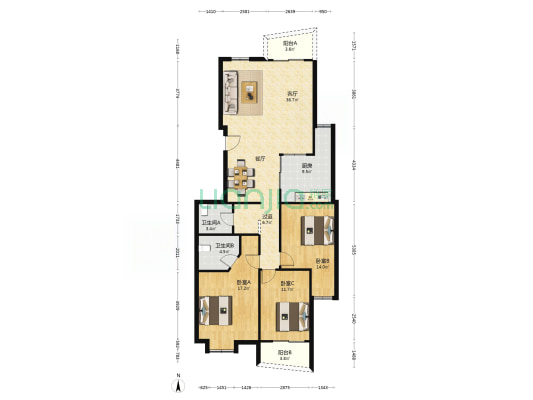 颐景园一区 3室1厅2卫 139平方