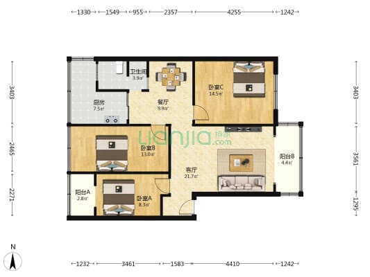深华运输住宅楼 3室2厅1卫 95平方