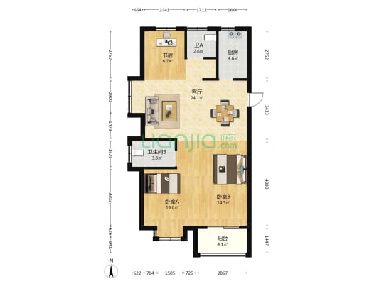 芳华景苑 3室1厅2卫 95平方