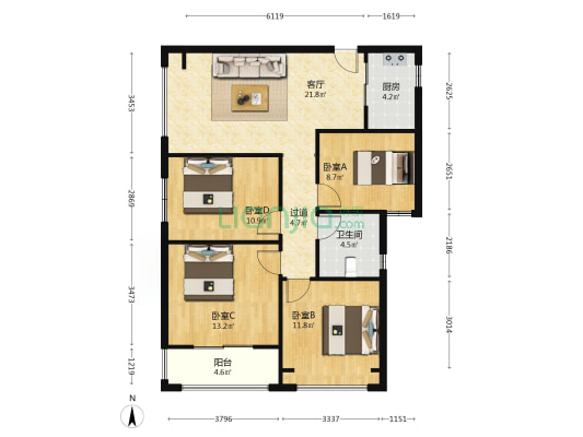 佳田未来新城丹桂轩 4室1厅1卫 113平方