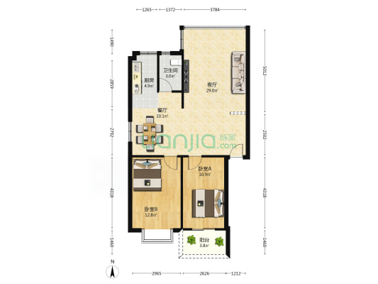 新加坡城东区 2室2厅1卫 87平方