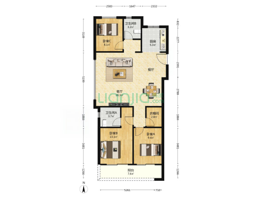 港悦城 3室1厅2卫 115平方