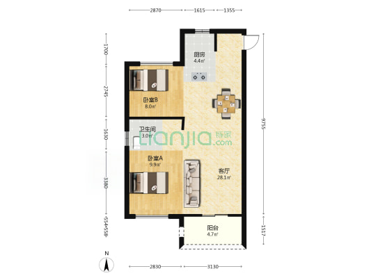 榕发翰林壹号 2室1厅1卫 75平方