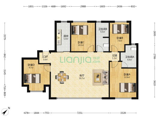 电建洺悦珑庭 4室1厅2卫 141平方