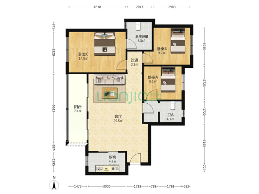 新城金樾长岛 3室1厅2卫 106平方