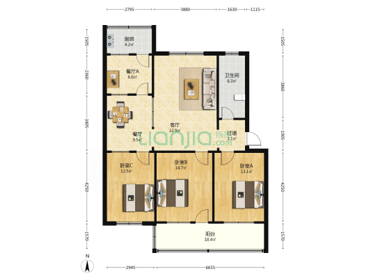 电力公司住宅小区 3室3厅1卫 103平方