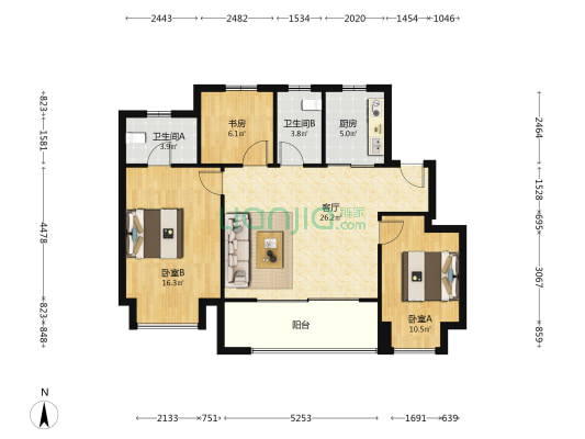 绿地潮映江南 3室1厅2卫 95平方