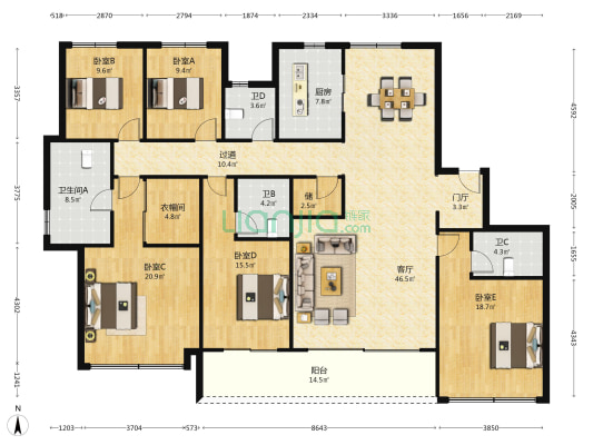 澄虹府 5室1厅4卫 235平方