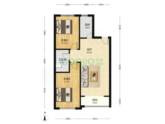 中央峰景二期 2室1厅1卫 95平方