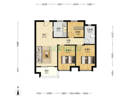 中骏东原璟阅三期 3室1厅1卫 86平方