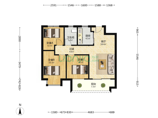 海伦堡中奥玖悦府 3室1厅1卫 87平方
