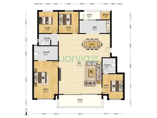 长沙·泷悦长安 4室1厅3卫 182平方