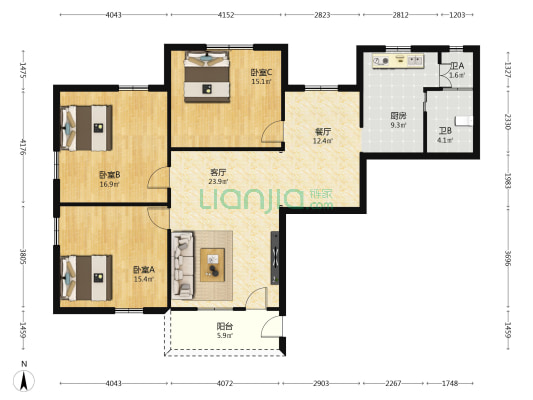 文明路51号 3室2厅2卫 107平方