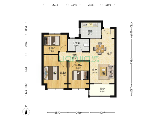 都会风华苑 3室1厅1卫 87平方
