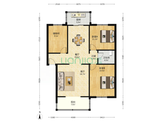 光明小区(涿州) 3室2厅 南 北-户型图