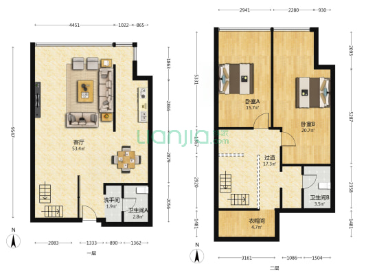 天朗东方印 2室1厅3卫 86平方