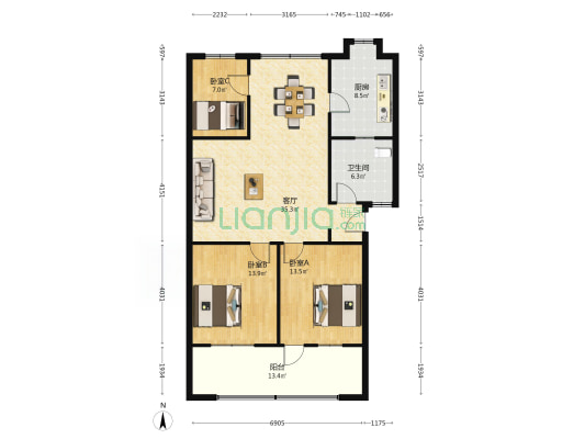 襄北监狱六监区家属院 3室1厅1卫 108平方