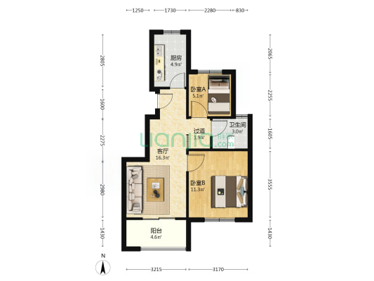 屏湖佳苑 2室1厅1卫 61平方