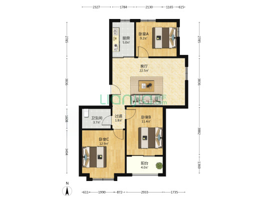 书香佳苑 3室1厅1卫 99平方