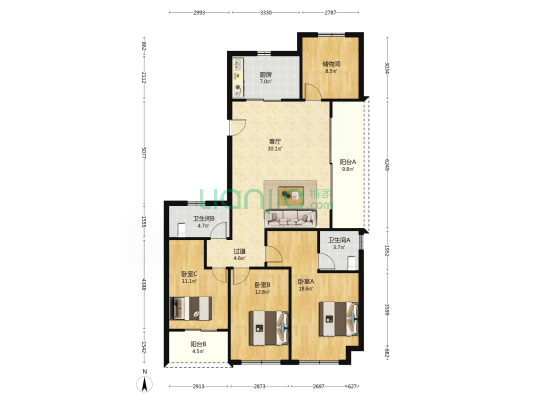 雅望居 3室1厅2卫 142平方
