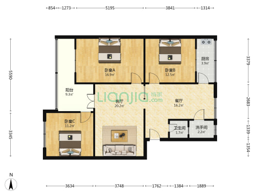 南大街319号院 3室2厅2卫 119平方
