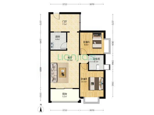 京华城 2室1厅1卫 83平方